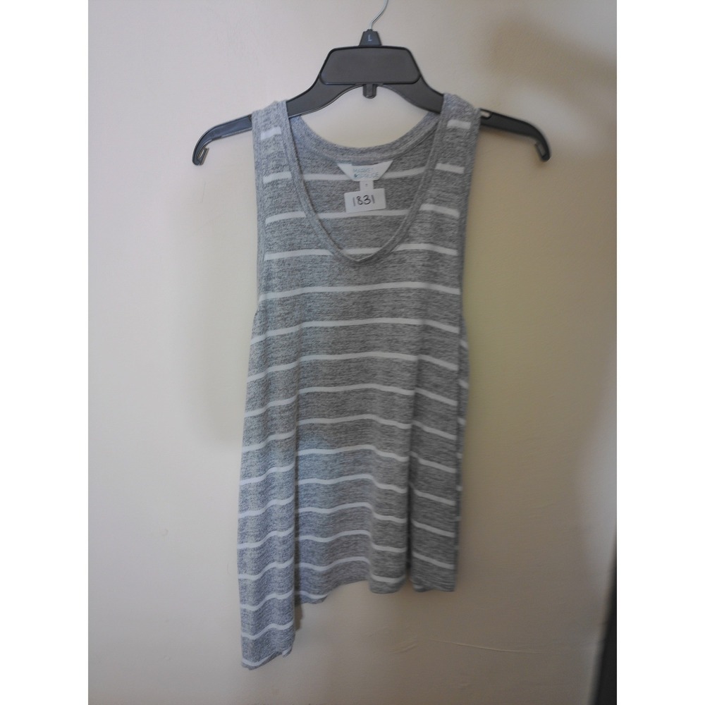 Market & Spruce Tank Top Mens L Grey White Striped Racerback Casual V-Neck 1831